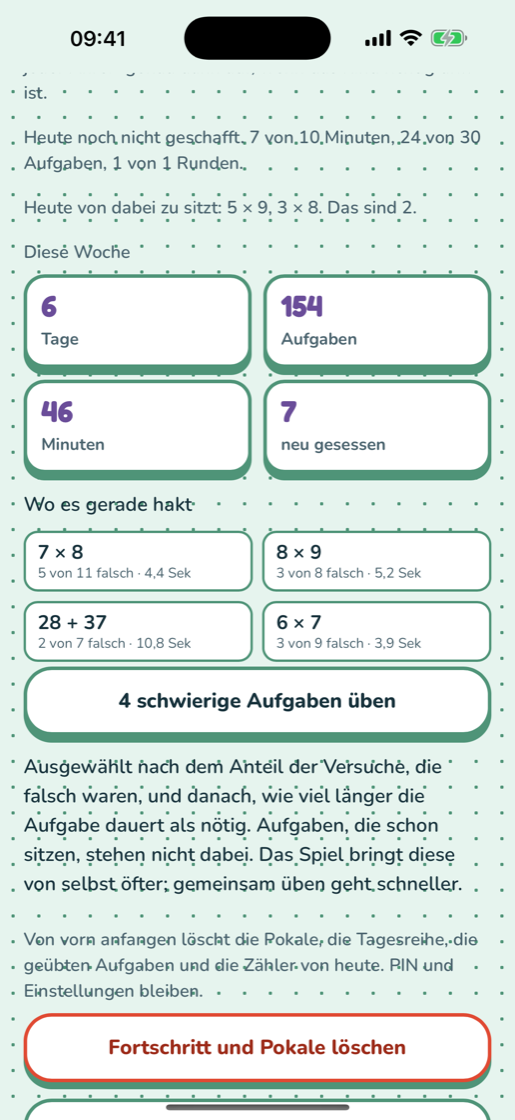 Der Elternbereich mit den Schwellenwerten und der Stelle, an der das Kind hängen bleibt