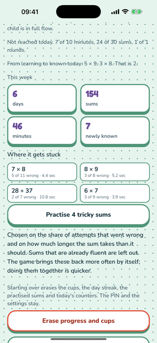 The parent panel with the thresholds and where the child gets stuck