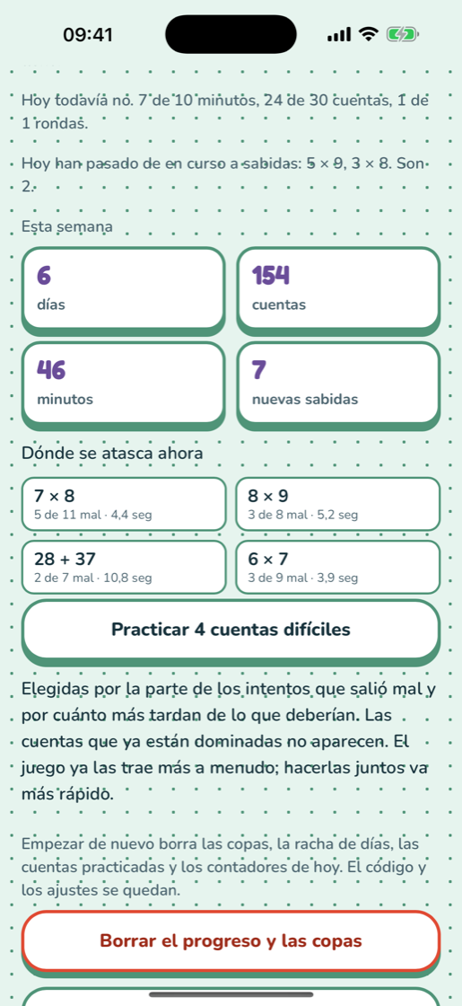 El panel de adultos con los umbrales y dónde se atasca el niño